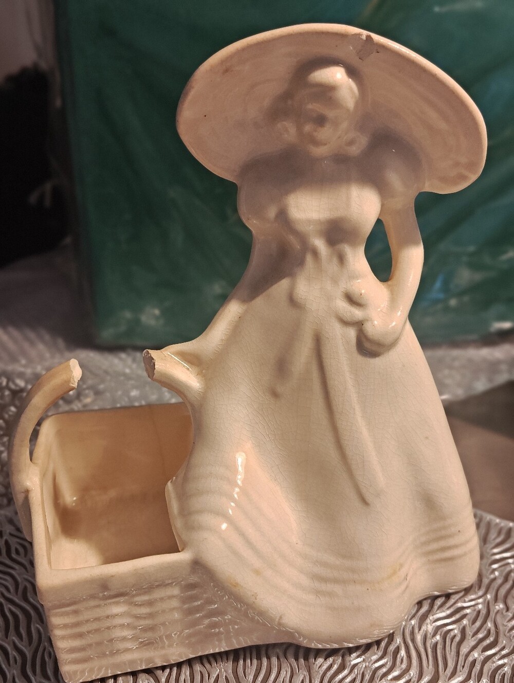 Cream Ceramic Lady Figurine Pottery Planter